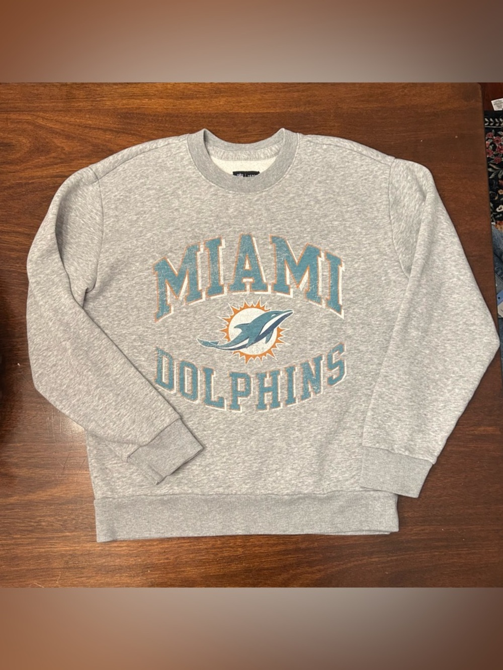 NFL Miami Dolphins Heather Gray Crewneck Sweatshirt with Team Logo